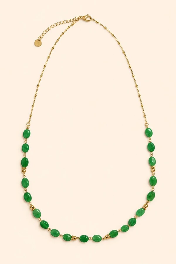 Colar Luna Jade Verde Banho Ouro 18K