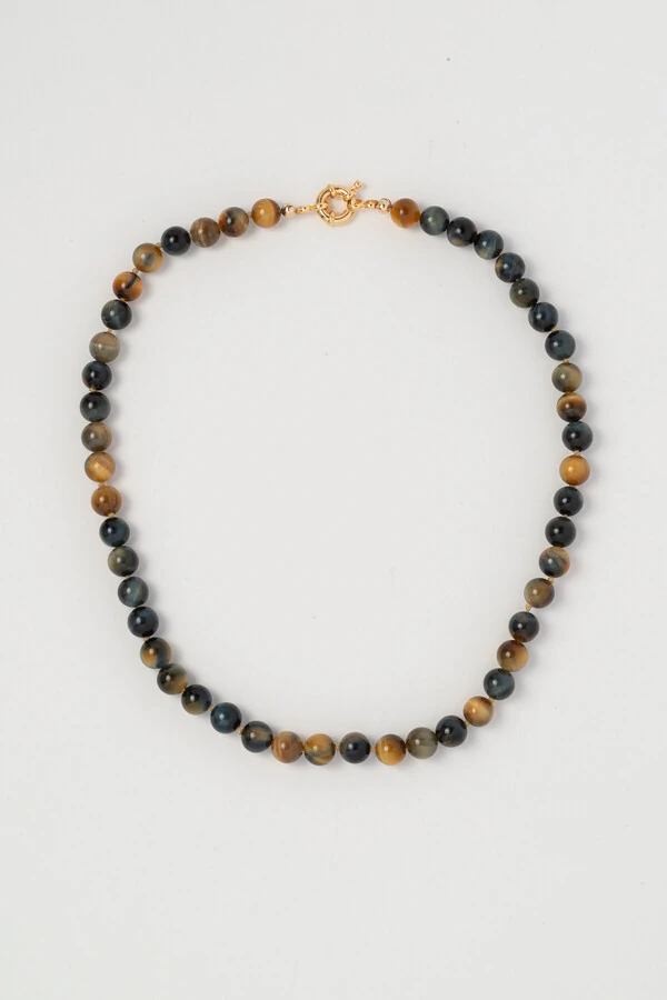 Colar Maré Olho de Águia Banho Ouro 18K