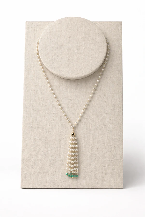 Colar Dourado Longo Pérolas