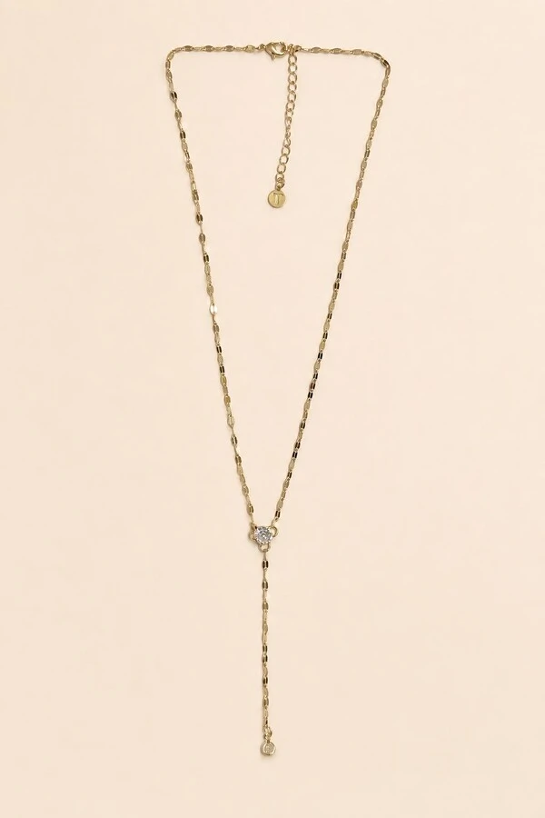 Colar Gravata Zircônia Cristal banho Ouro 18K