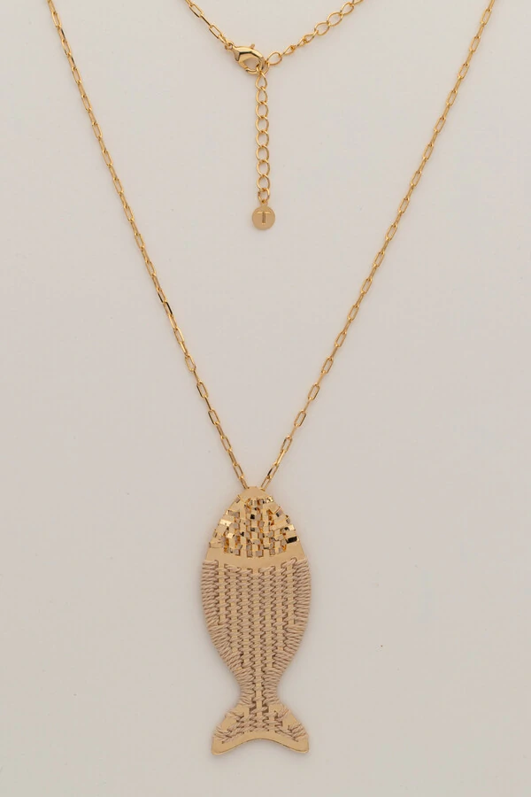 Colar Longo Dourado Peixe Palha