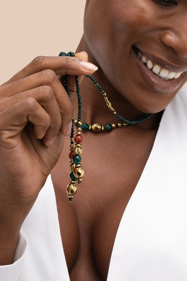 Colar Gravata Gaia Cristal Jade Verde