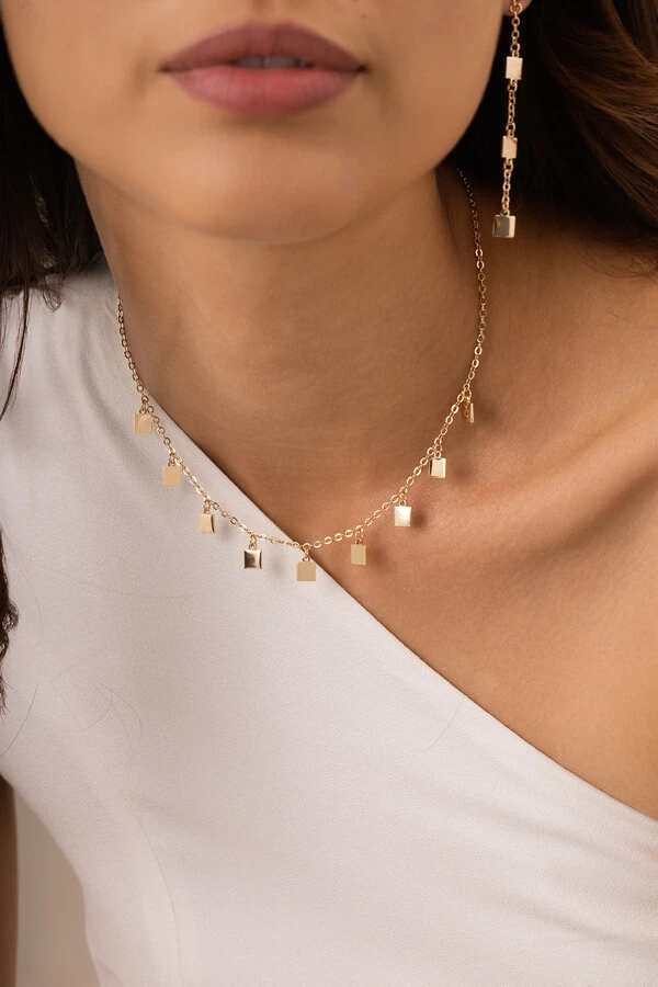 Colar Dourado Choker Cubos