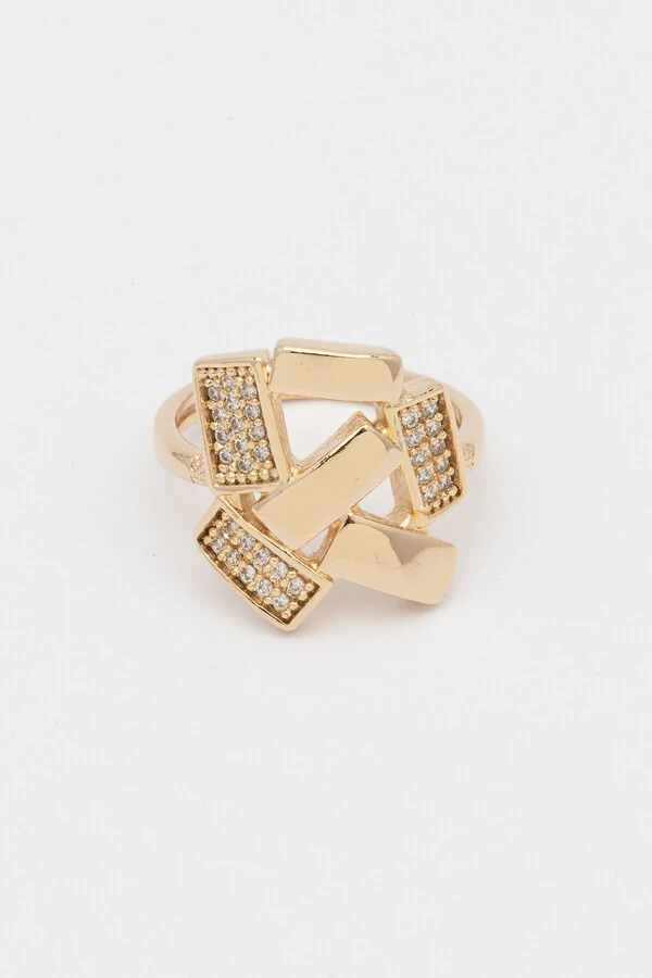 Anel Dourado Retângulos Zircônia Cristal