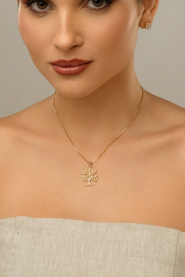 Colar Veneziana Arvore da Vida Banho Ouro 18k