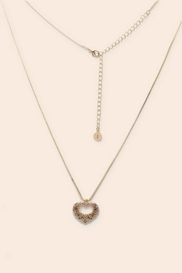 Colar Coração G Zircônia Color Banho Ouro 18K