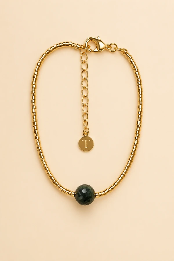 Pulseira Dourada Biarritz Canutilhos Jade Verde