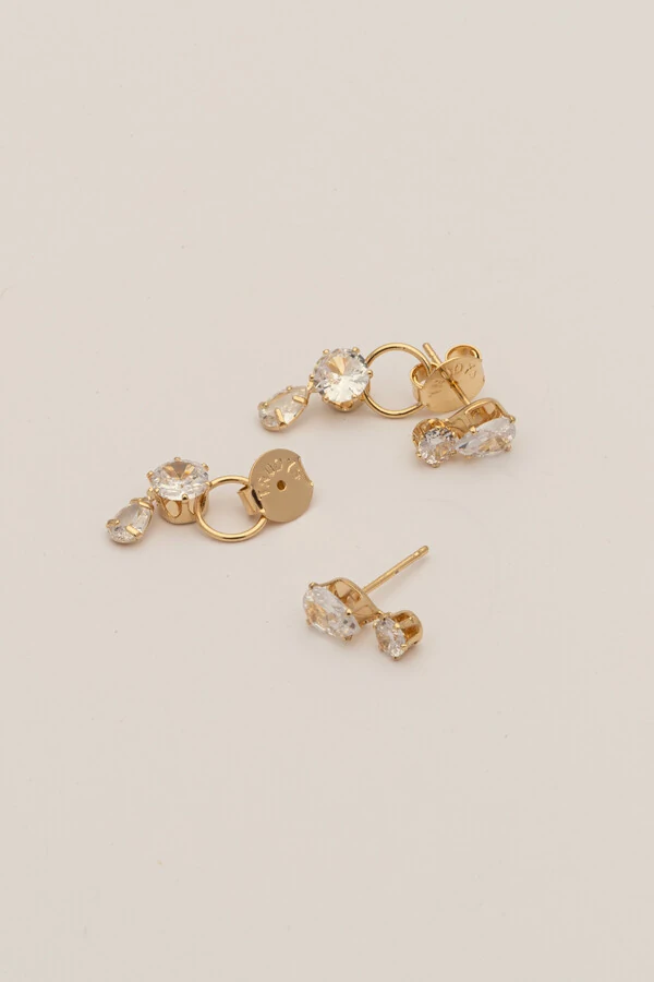 Brinco Duplo Zircônia Banho Ouro 18K