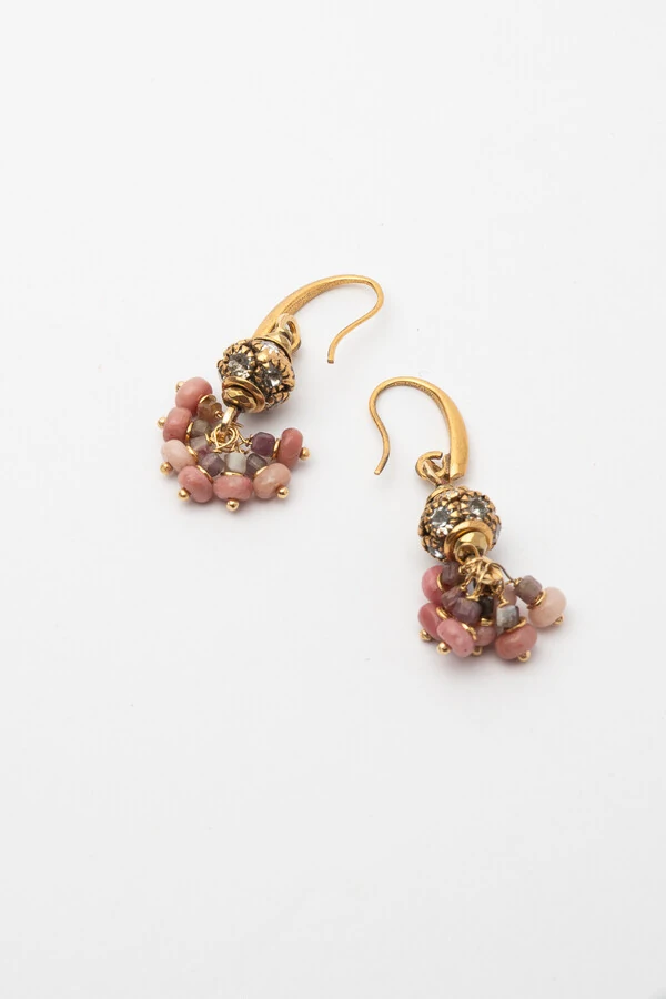 Brinco Boho Ouro Vintage Rodocrosita Rosa
