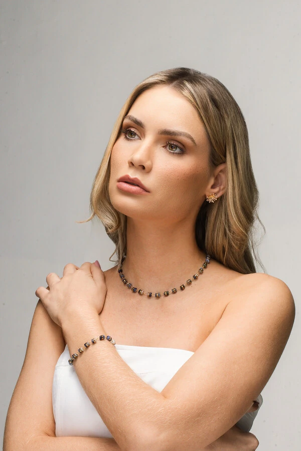 Colar Sodalita Banho Ouro 18K