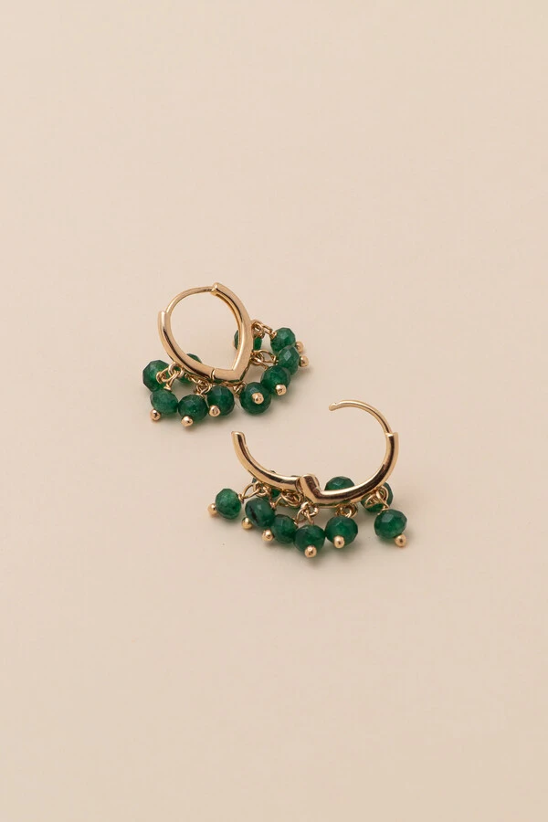 Brinco Biarritz Argola Cachinho Jade Banho Ouro 18k