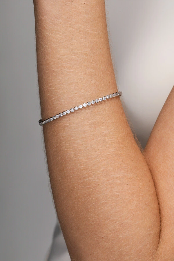 Pulseira Riviera Prateada Zircônia Redonda
