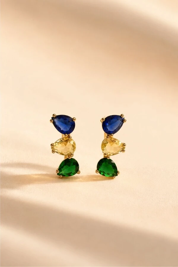 Brinco Dourado Earcuff Brasil Cristais Color