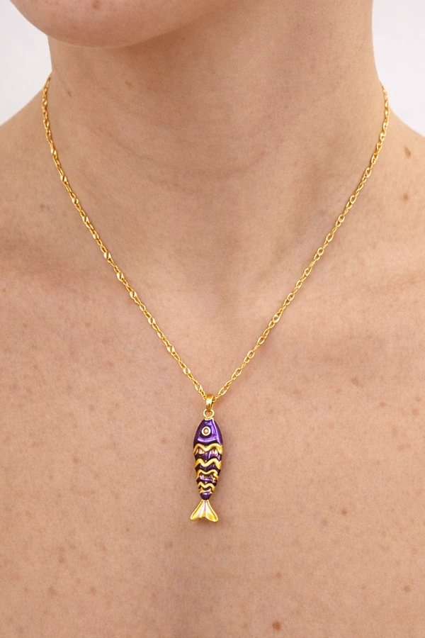 Pingente Dourado Peixinho Esmaltado