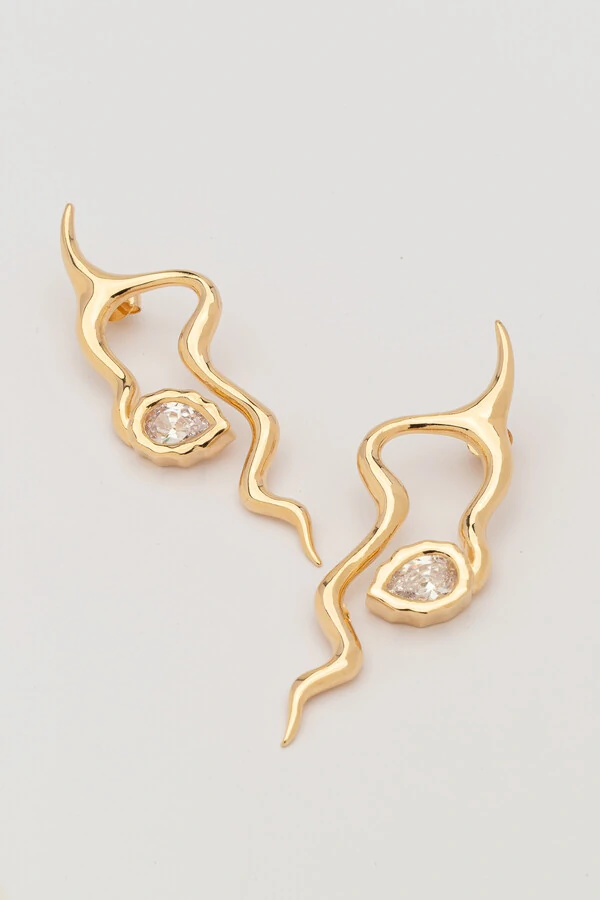 Brinco Dourado Snake Zircônia