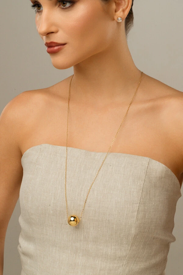 Colar Longo Bola Chic Banho Ouro 18k