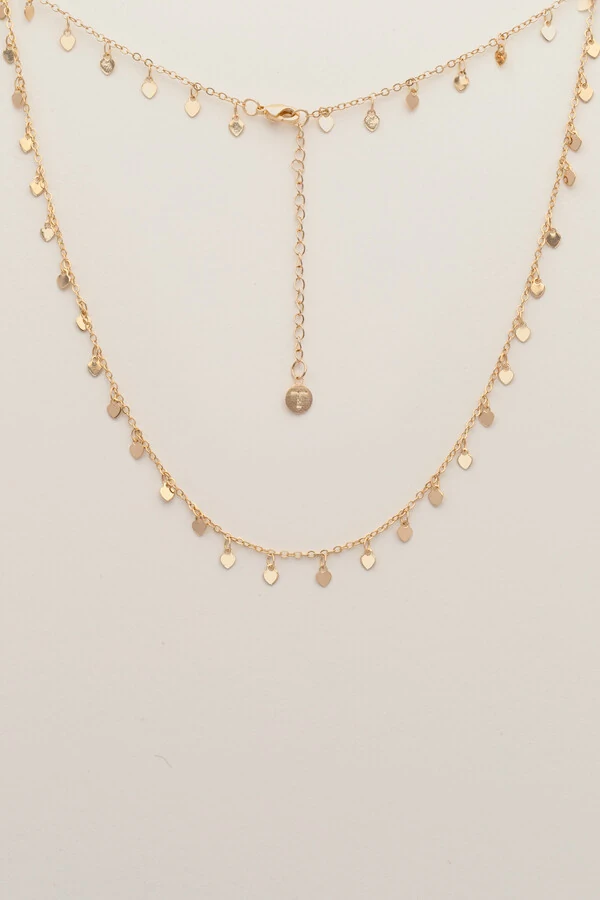 Colar Plaquinhas Mini Corações Banho Ouro 18k