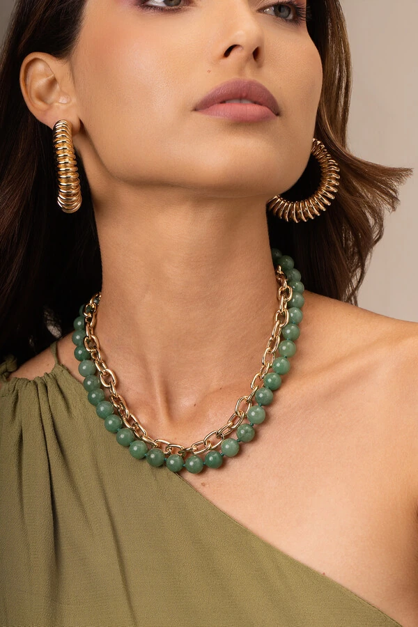 Colar Dourado Jardins 2 em 1 Jade Verde
