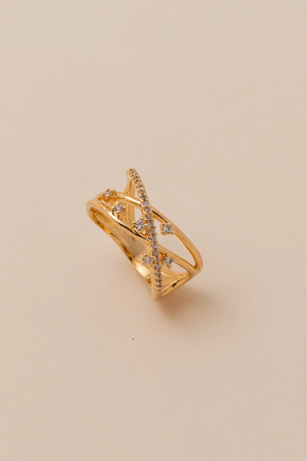 Anel Encanto Zircônia Cristal Banho Ouro 18K
