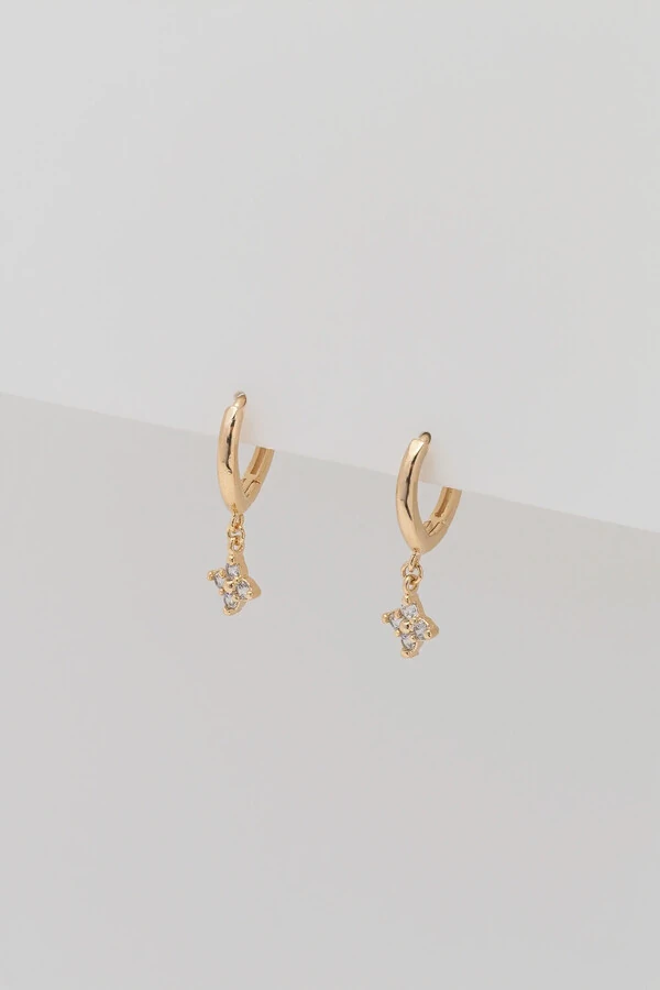 Argola Click Trevo Zircônia Banho Ouro 18K