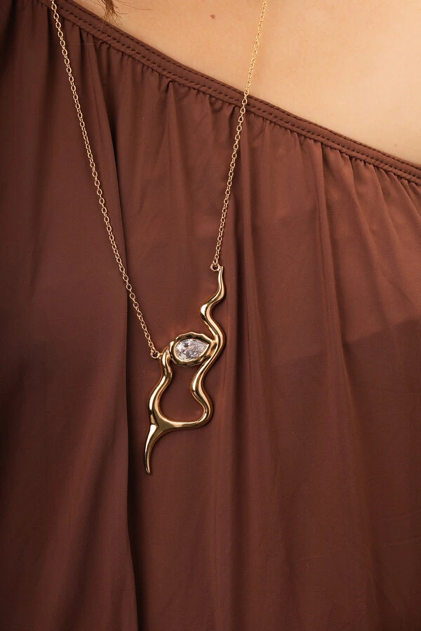 Colar Dourado Longo Snake Zircônia