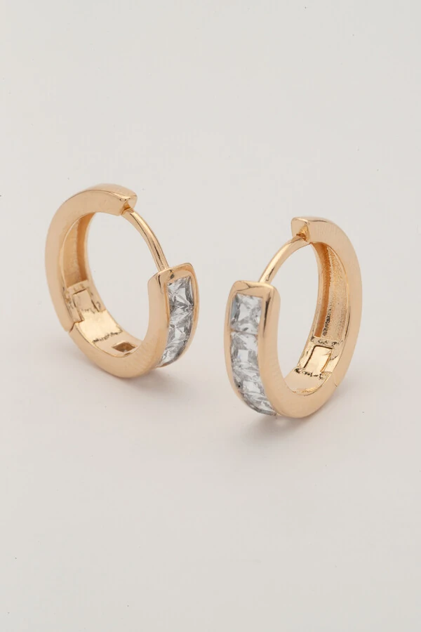 Brinco Argola Zircônia Filete Banho Ouro 18k