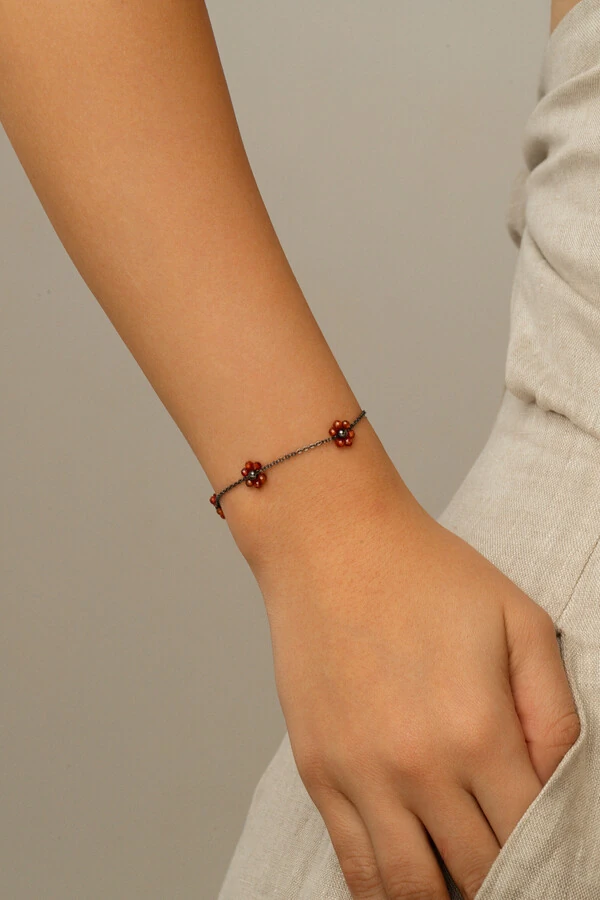 Pulseira Grafite Florzinha Cristais