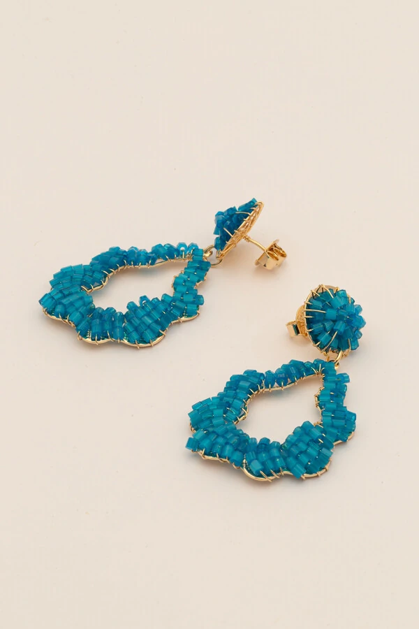 Brinco Dourado Formas Vidrilho Azul