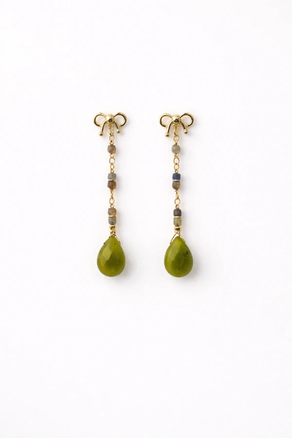 Brinco Fio Pedras Gota Turmalina Banho Ouro 18K