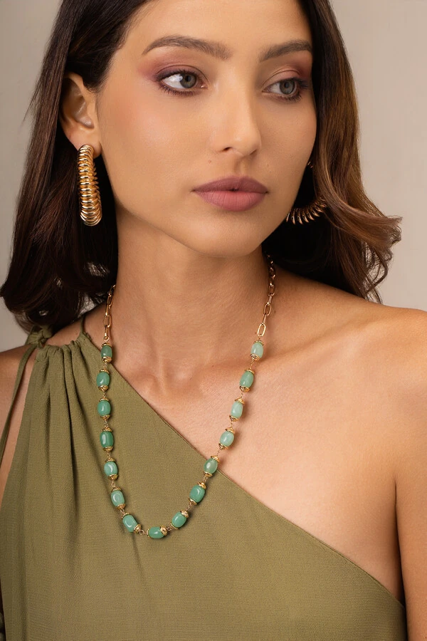 Colar Jardins Jade Verde Banho Ouro 18K