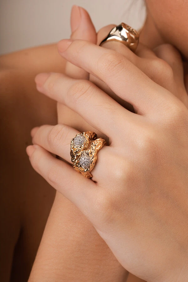 Anel Dourado Lava Zircônia Cristal