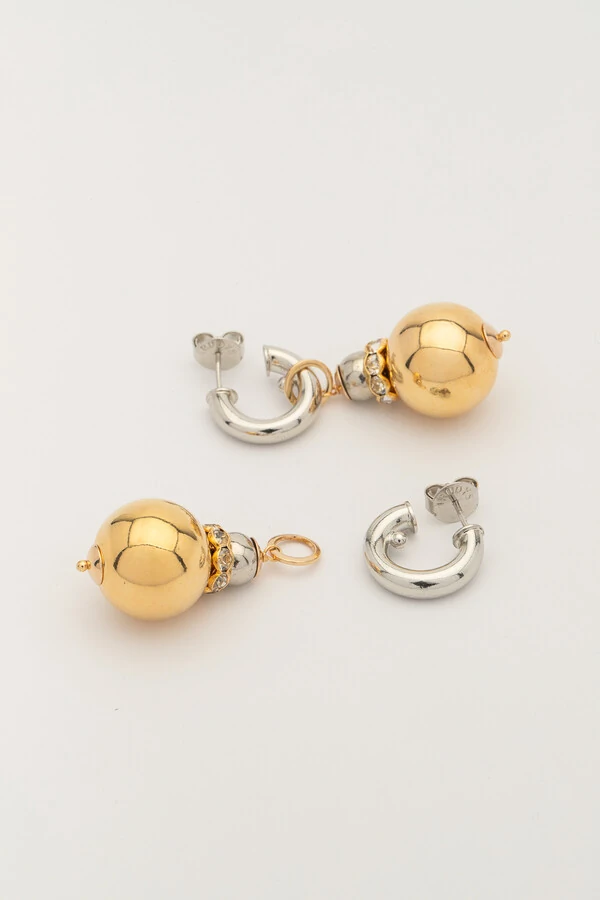 Brinco Argola Bola Duo Color Banho Ouro 18k