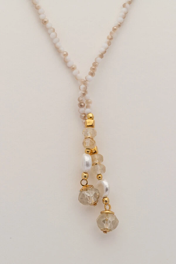 Colar Gravata Cristais Rutilo Banho Ouro 18K