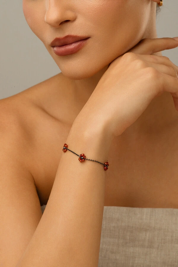 Pulseira Grafite Florzinha Cristais