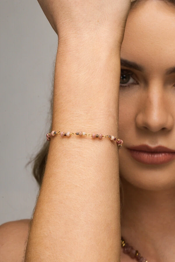 Pulseira Liana Rodocrosita Banho Ouro 18K