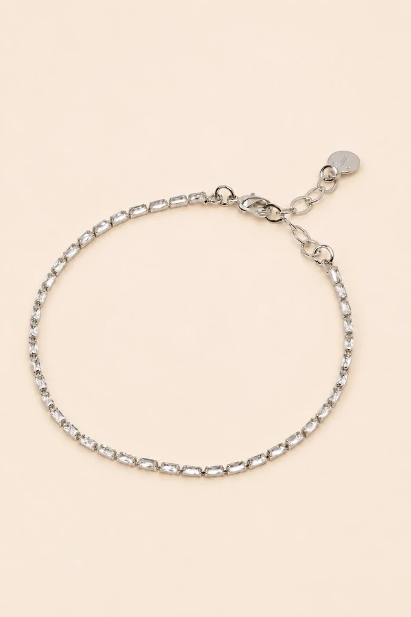 Pulseira Prateada Zircônia Baguete
