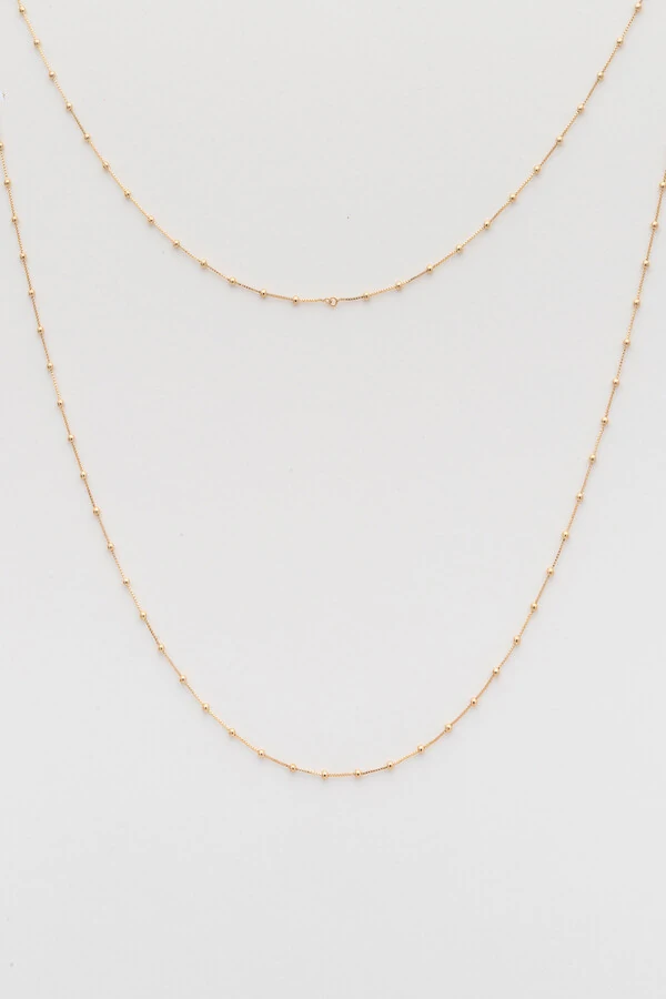 Colar Longo Corrente Bolinhas Banho Ouro 18K