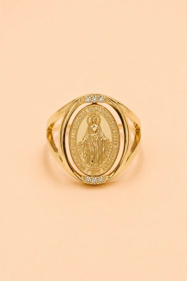 Anel Nossa Senhora Das Graças Banho Ouro 18K