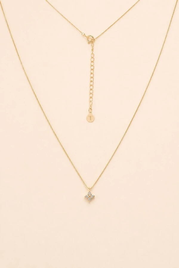 Colar Trevo Zircônia Banho Ouro 18K