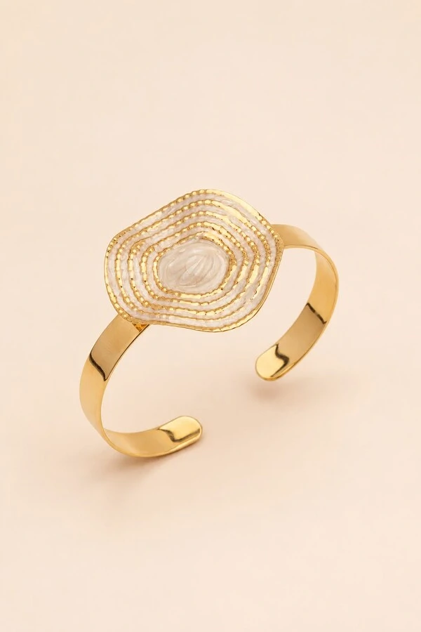 Pulseira Círculo Ondas Resina Madrepérola