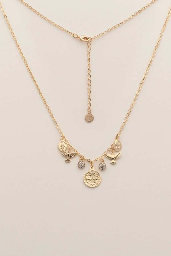 Colar Pingentes Medalhas Banho Ouro 18K