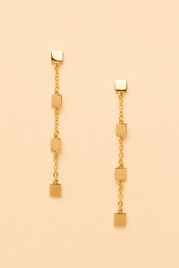 Brinco Dourado Fio Cubos