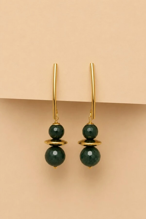 Brinco Ayla Jade Verde Banho Ouro 18K