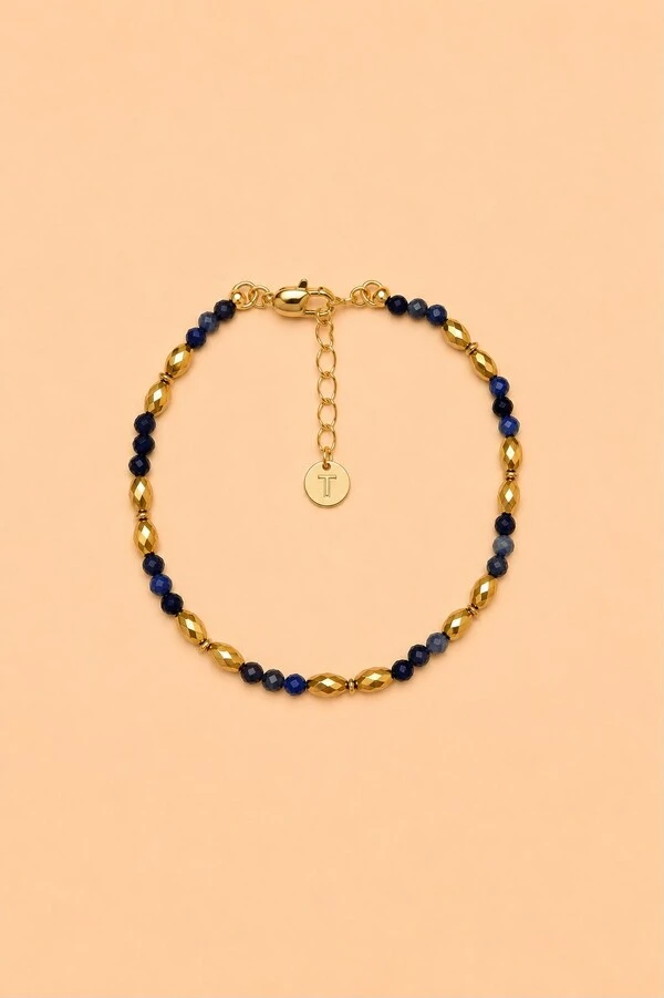 Pulseira Sodalita Blue Banho Ouro 18K