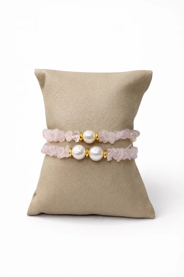 Pulseira Dupla Cascalho Pérola Natural Banho Ouro 18K