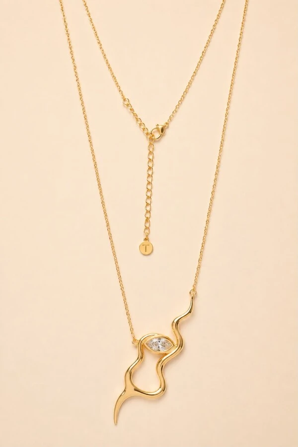 Colar Dourado Longo Snake Zircônia