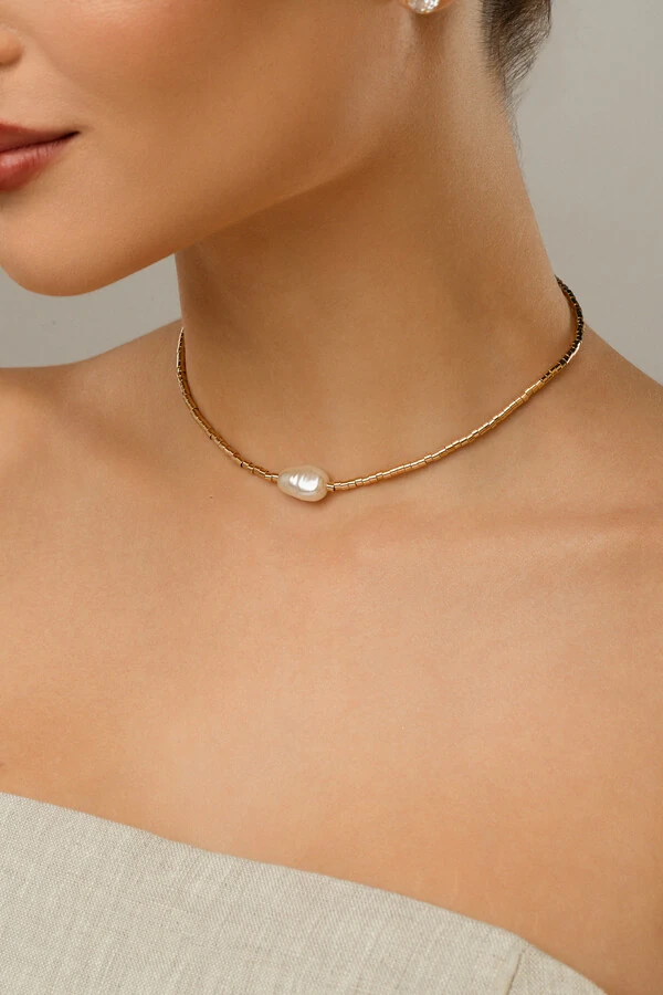 Colar Dourado Canutilhos Pérola