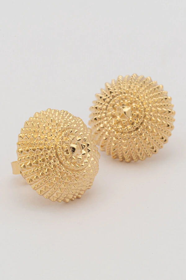 Brinco Dourado Botão Textura