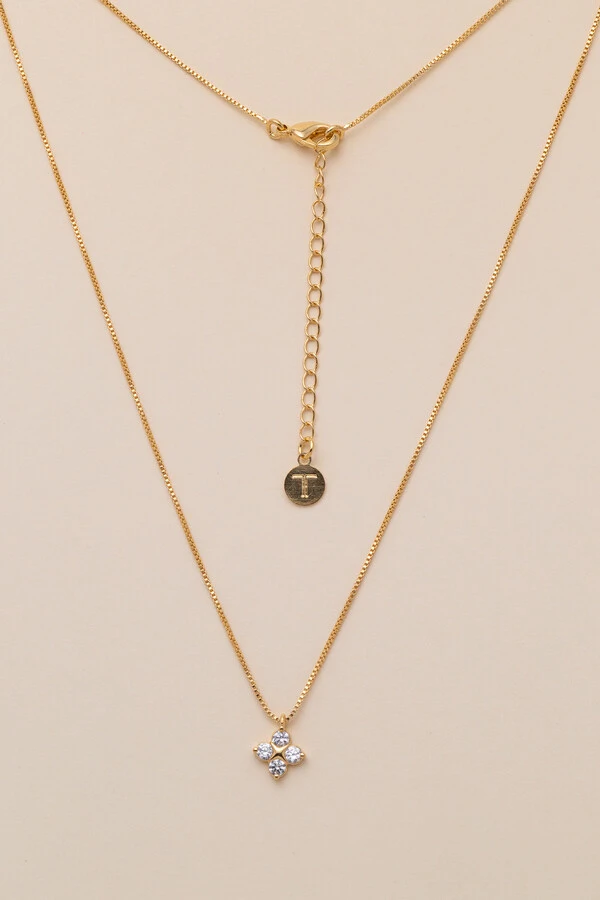 Colar Biarritz Trevo Zircônia Banho Ouro 18K
