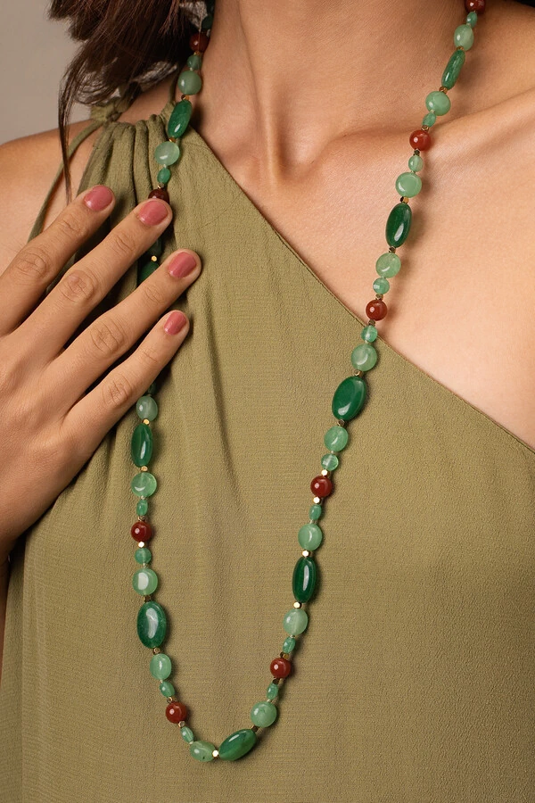 Colar Longo Jardins Agatha Verde Banho Ouro 18K